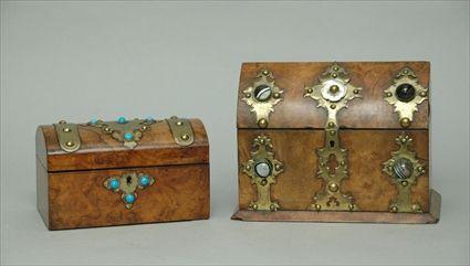 Appraisal: Two Burl Walnut Brass and Hardstone Boxes