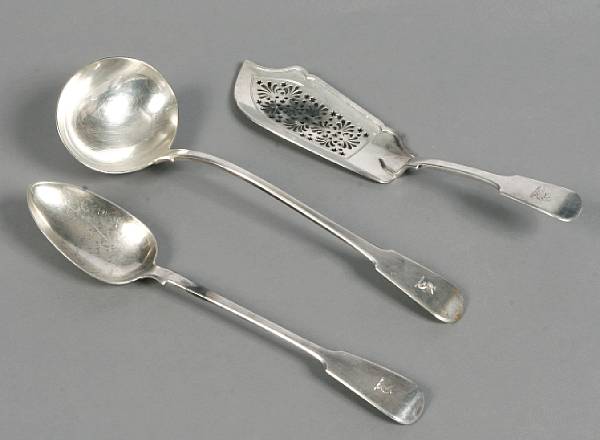 Appraisal: A group of six English silver serving pieces Comprising three