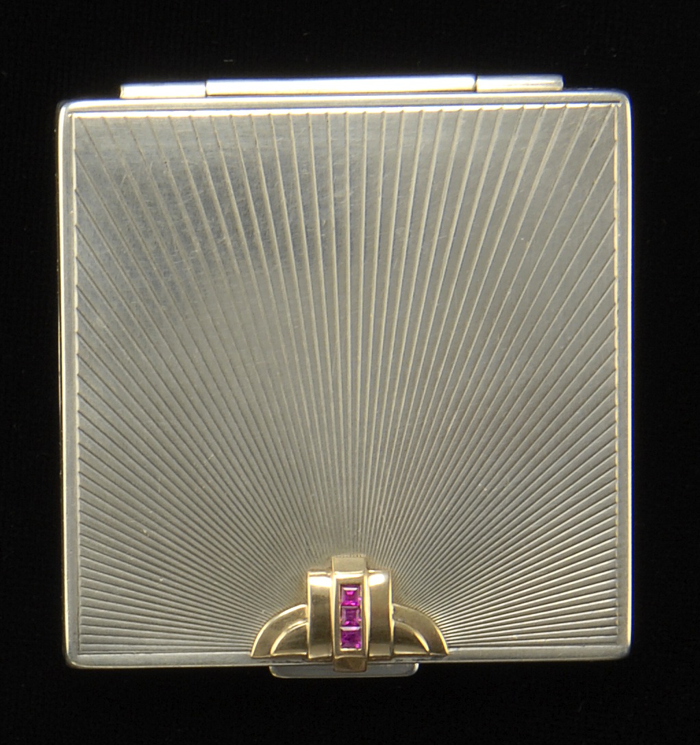 Appraisal: TIFFANY STERLING SILVER AND K GOLD COMPACT Mounted with three