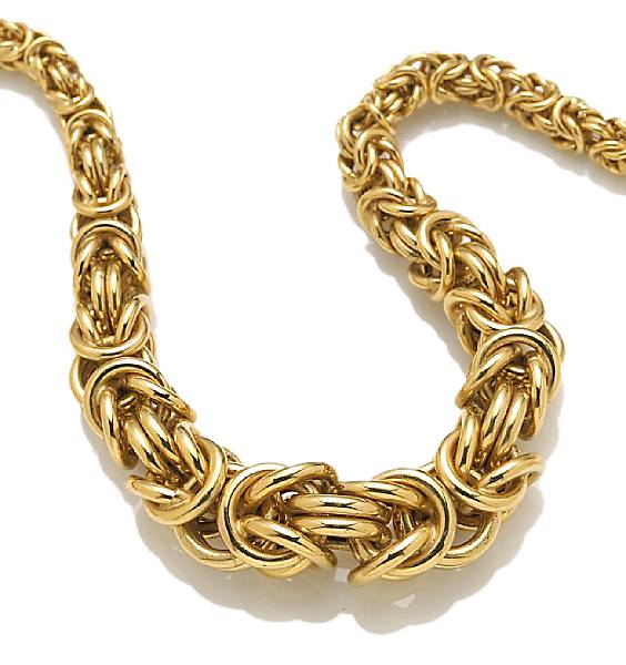 Appraisal: A fourteen karat gold Byzantine link necklace weighing approximately grams