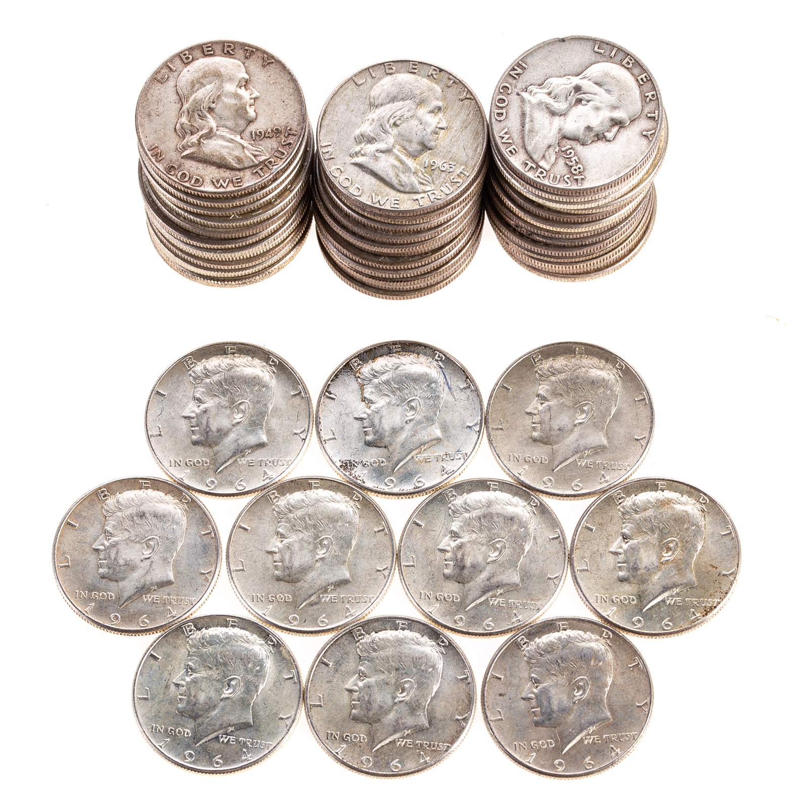 Appraisal: SILVER HALVES - FACE - JFK and Franklin Halves -