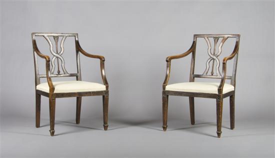 Appraisal: A Pair of Italian Open Armchairs Height inches