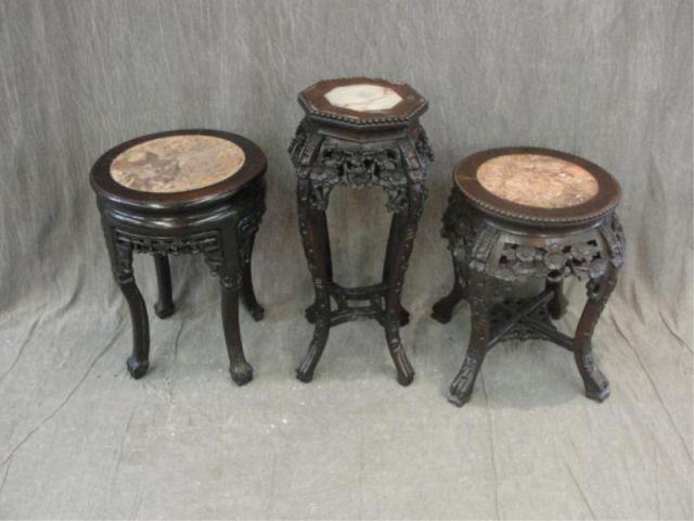 Appraisal: Asian Style Highly Carved Marbletop End Table From a prominent