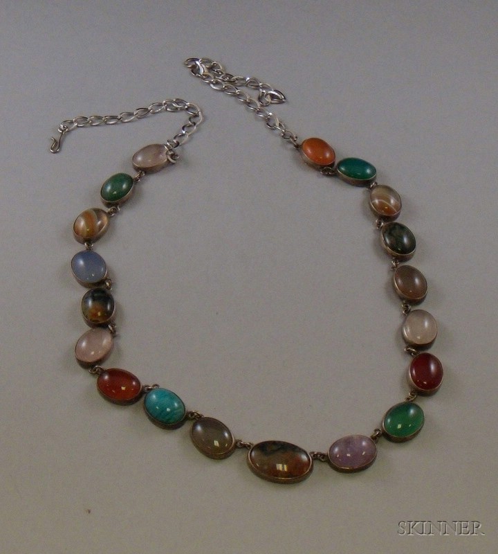 Appraisal: Sterling Silver and Hardstone Necklace bearing import marks for London