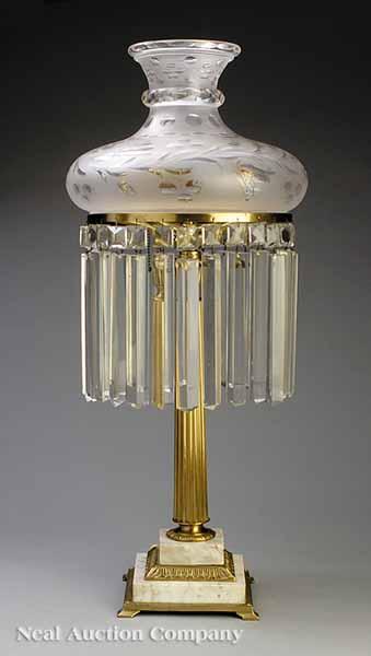 Appraisal: An American Gilt Brass and Marble Sinumbra Lamp in the