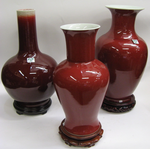 Appraisal: THREE CHINESE SANG DE BOEF OX BLOOD PORCELAIN VASES bottle