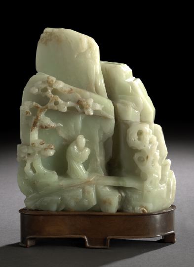 Appraisal: Chinese Carved Jade Mountain Scene th century carved from nephrite