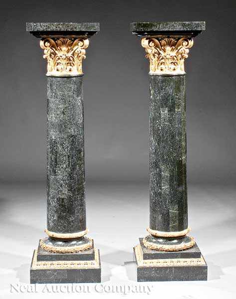 Appraisal: A Decorative Pair of Gilded and Marble Veneer Pedestals dark