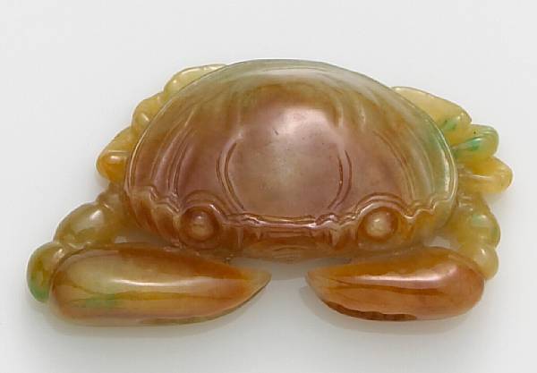 Appraisal: A jadeite crab Rendered in openwork and carved in relief