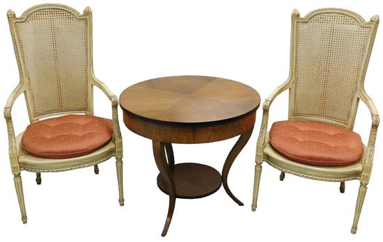 Appraisal: Two armchairs and table Beacon Hill Old Colony Collections single