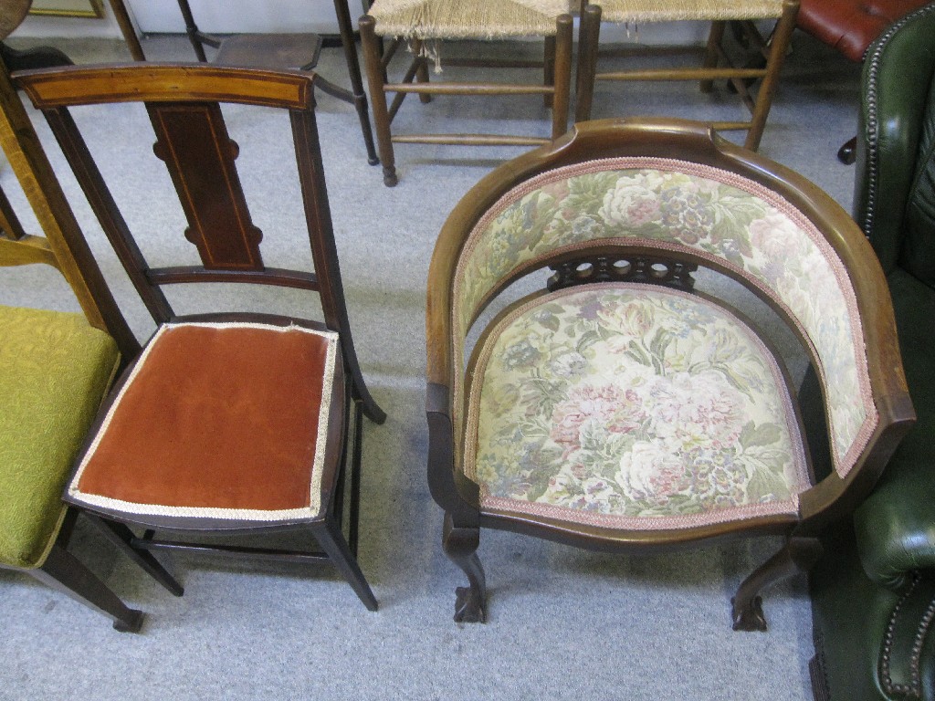 Appraisal: Upholstered tub chair and an inlaid dining chair