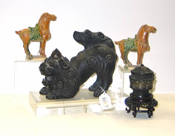 Appraisal: Five Asian decorations Including a Japanese glazed pottery model of