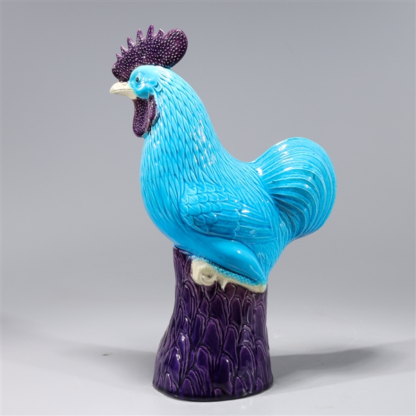 Appraisal: Chinese turquoise and purple glazed porcelain model of a rooster