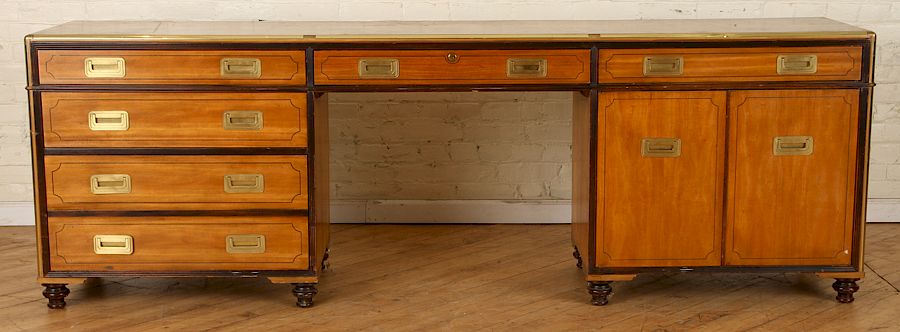 Appraisal: SATINWOOD BRASS CAMPAIGN STYLE CREDENZA BY BAKER A Baker Collector's