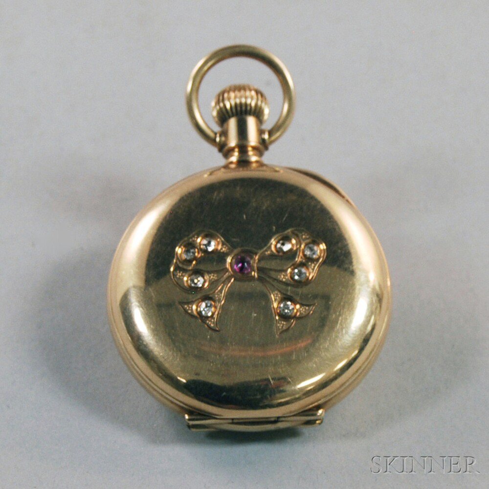 Appraisal: kt Gold Gem-set Waltham Hunting Case Pocket Watch the face