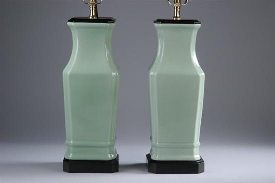 Appraisal: PAIR CHINESE CELADON PORCELAIN VASES Electrified - in high