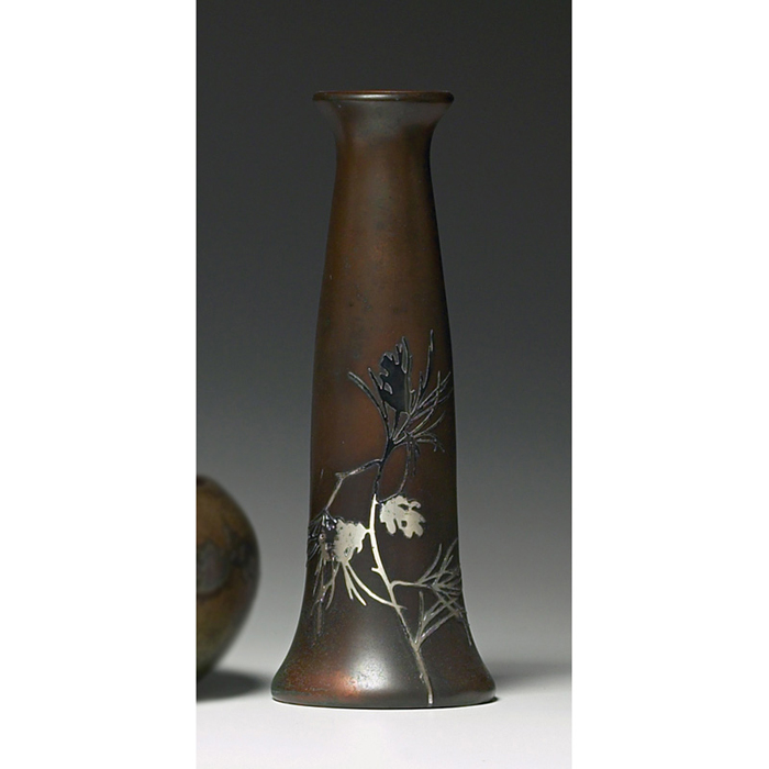 Appraisal: Heintz vase sterling on bronze applied pinecone design original patina