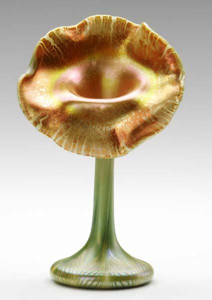 Appraisal: QUEZAL Jack-in-the-Pulpit vase with a green and gold pulled-feather stem