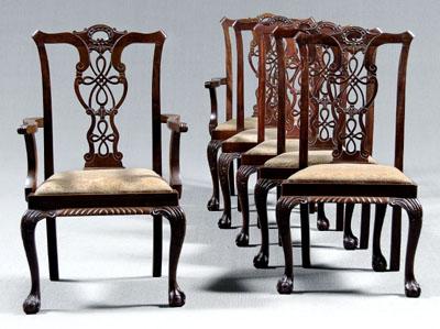 Appraisal: Set of six Chippendale style chairs mahogany two arm and