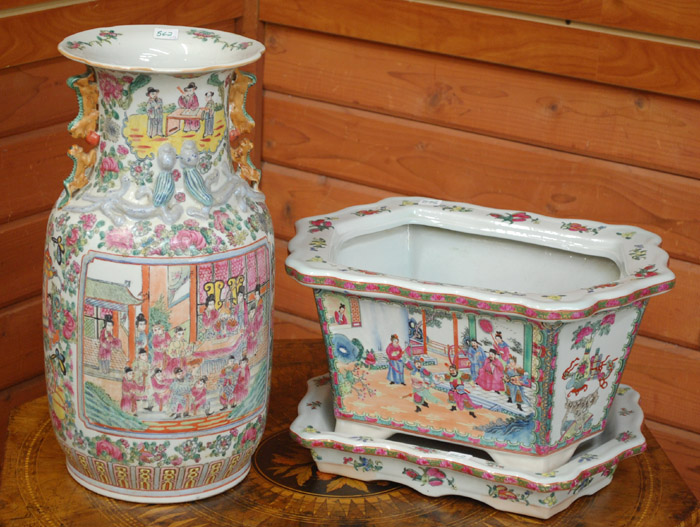 Appraisal: CHINESE EXPORT VASE AND JARDINIERE WITH UNDERPLATE the vase is