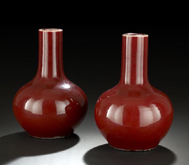 Appraisal: Pair of Chinese Oxblood Porcelain Bottle Vases th century each