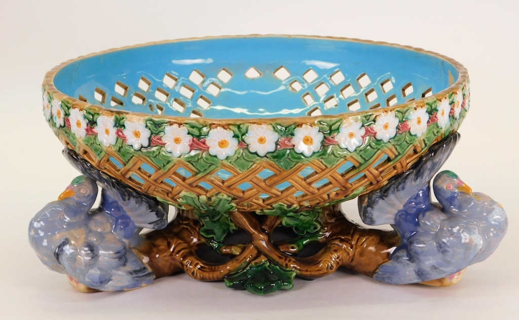 Appraisal: RARE MINTON MAJOLICA TURKEY BASKET CENTER BOWL England Late th