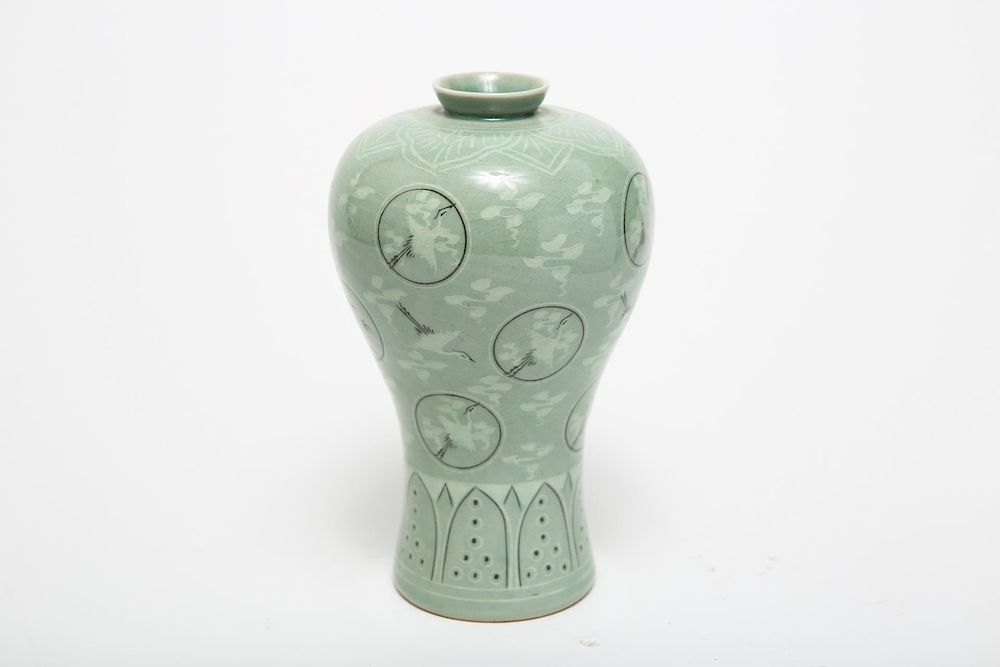 Appraisal: Korean Inlaid Celadon Porcelain Vase Korean inlaid celadon glazed porcelain