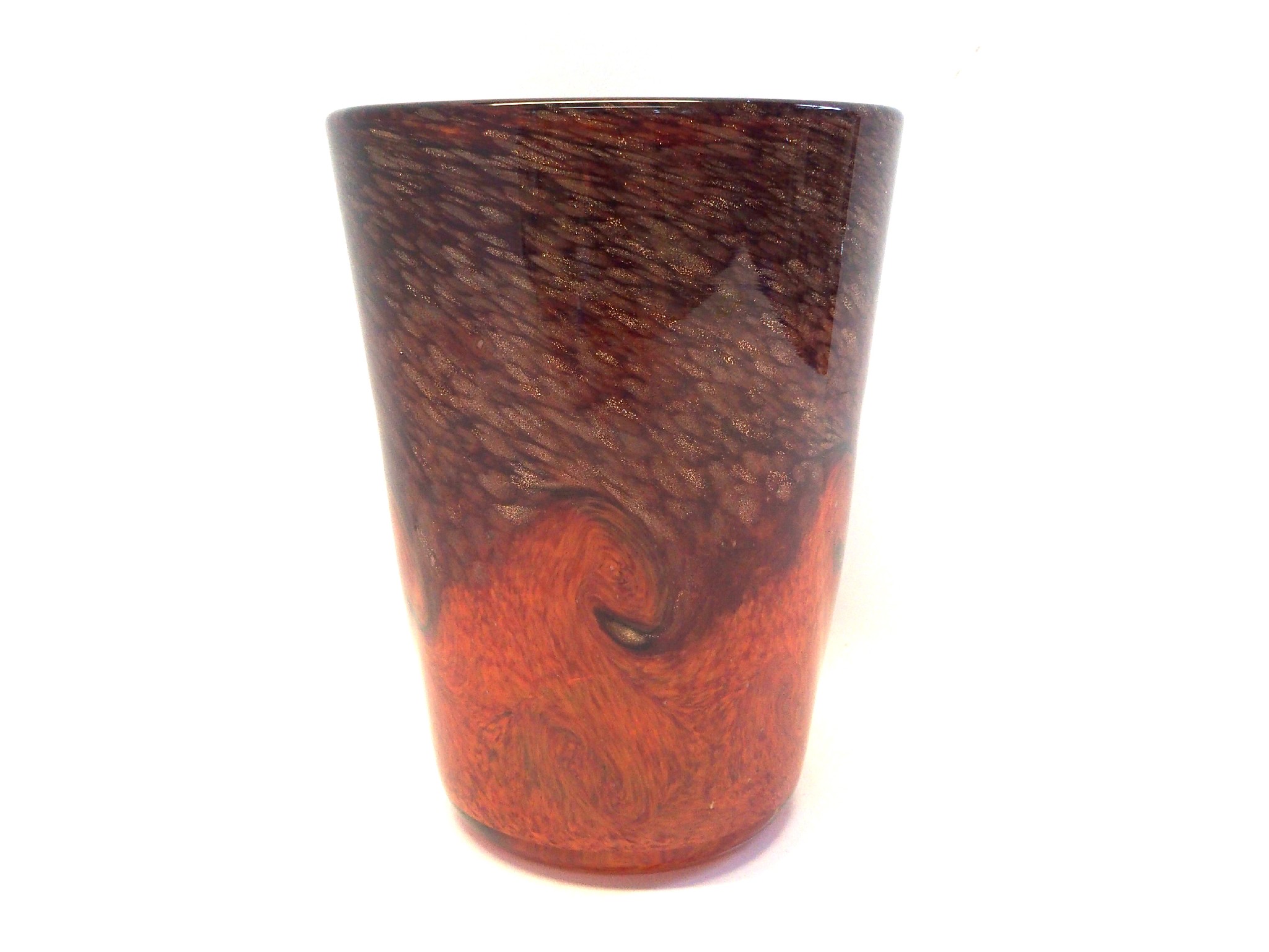 Appraisal: Strathearn glass bucket vase in orange with aventurine