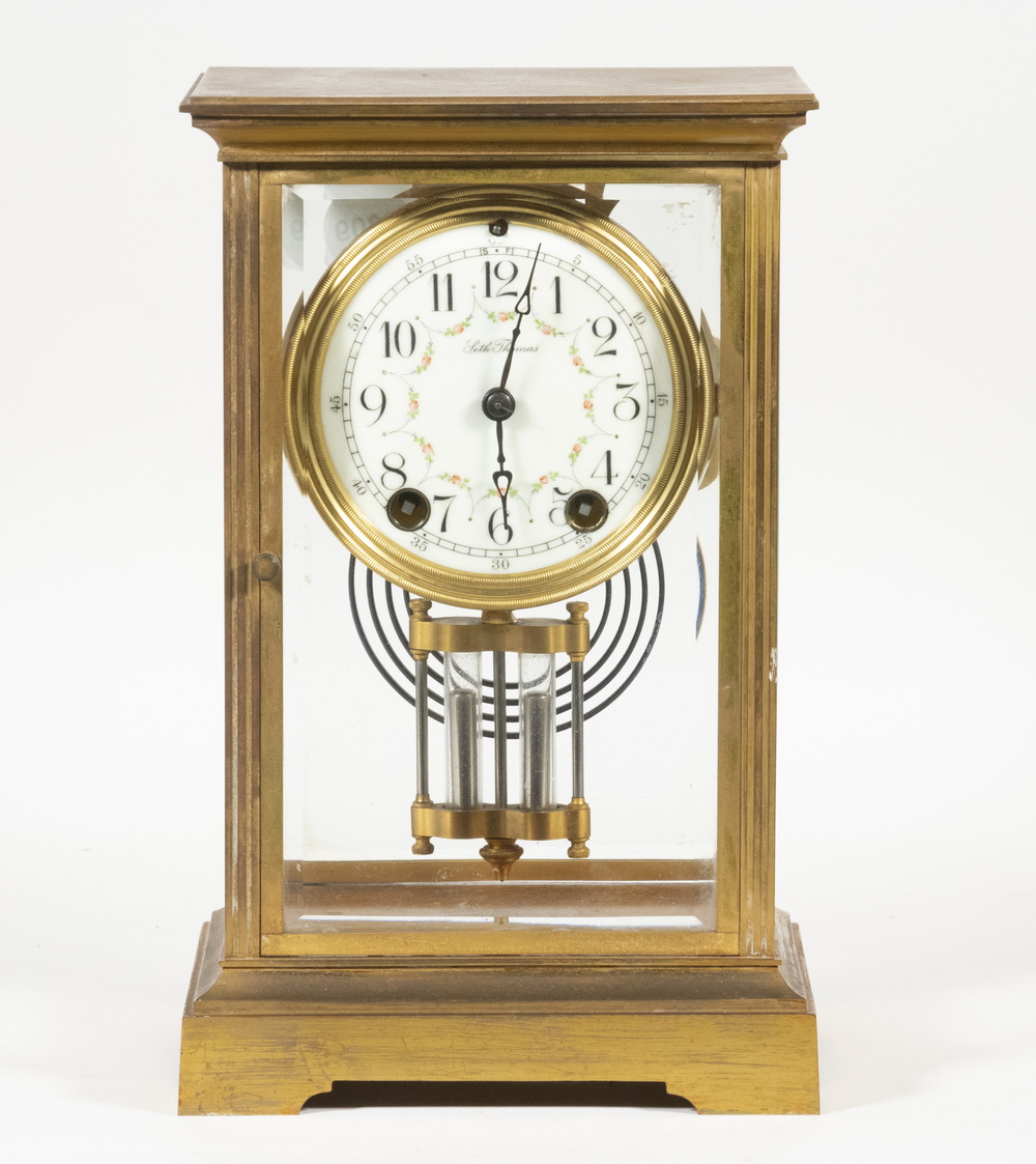 Appraisal: SETH THOMAS CRYSTAL REGULATOR Brass Cased Mantel Clock by Seth