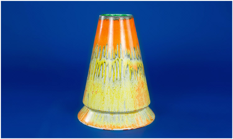 Appraisal: Shelley Art Deco Conical Vase Drip Glaze in Orange Yellow