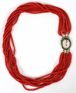 Appraisal: ITALIAN RED CORAL BEAD NECKLACE W CARVED CAMEO ITALIAN RED