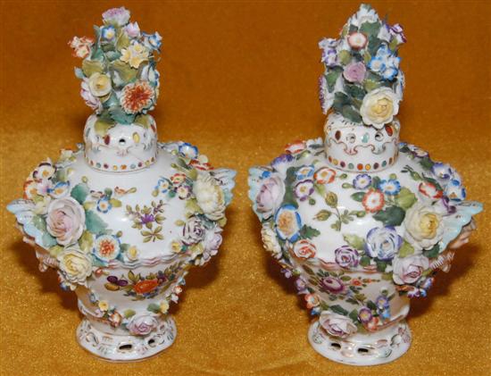 Appraisal: PAIR SITTZENDORF PORCELAIN VASES In the Coalbrookdale manner heavily floral