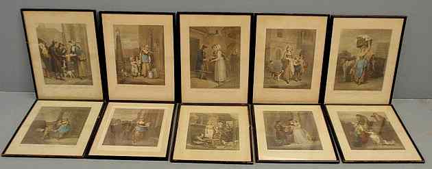 Appraisal: Set of ten framed hand-colored stipple engravings after Francis Wheatley