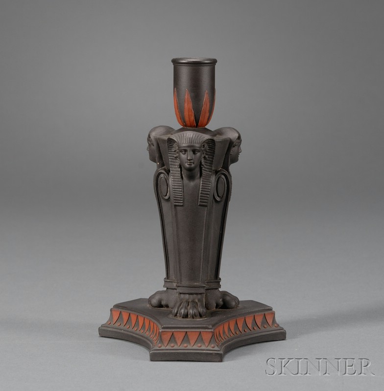 Appraisal: Wedgwood Black Basalt Egyptian Candlestick England c applied rosso antico