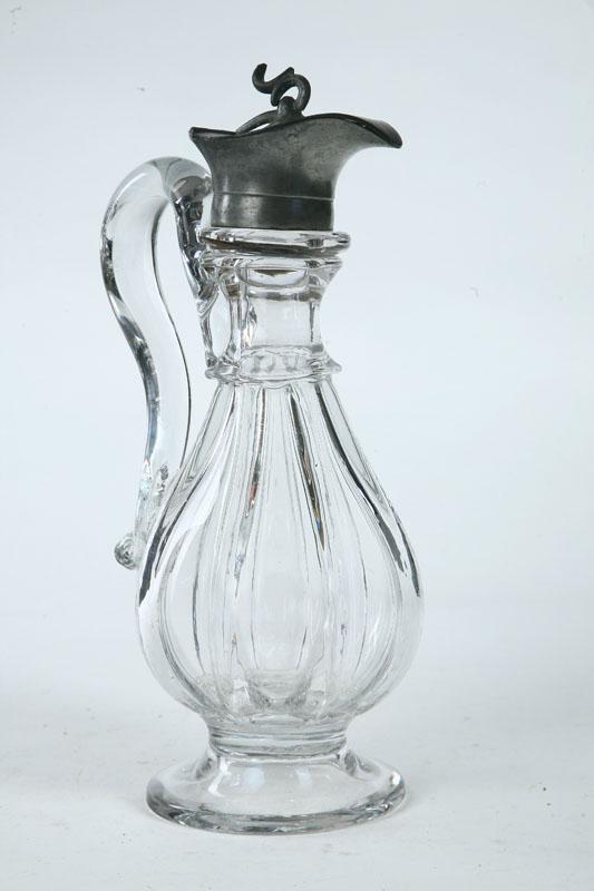 Appraisal: PILLAR-MOLDED GLASS CRUET American Pittsburgh ca - Bold form with