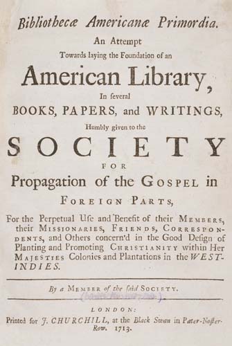 Appraisal: KENNETT WHITE Bibliothecae Americanae Primordia An Attempt Towards laying the