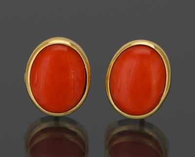 Appraisal: A Pair of Italian k Gold and Coral Earrings k