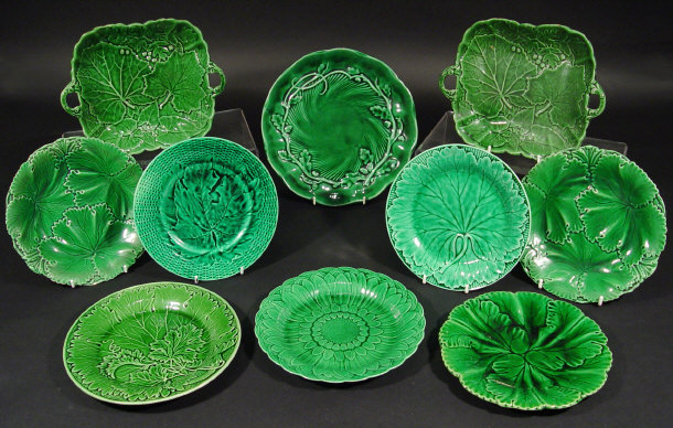 Appraisal: Ten Victorian Majolica green leaf plates including Wedgwood and Copeland