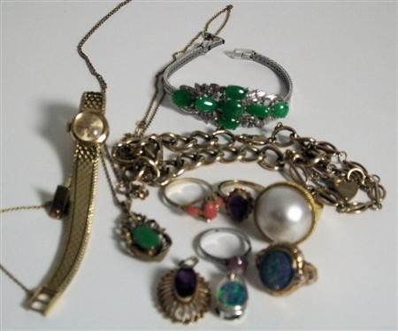 Appraisal: A group of gold jewellery to include two gold bracelets