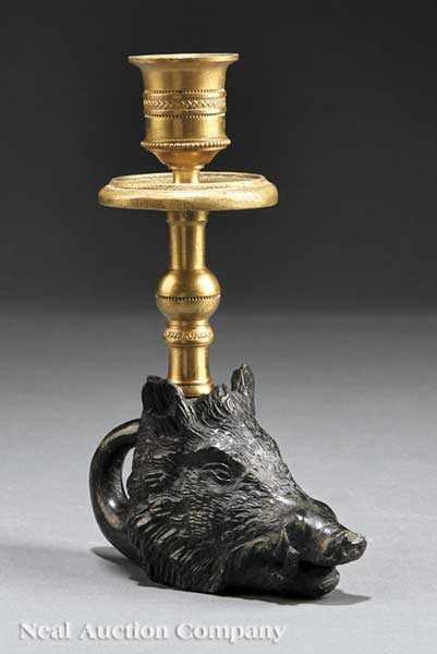 Appraisal: A Louis Philippe Carved Serpentine and Brass Figural Chamberstick c