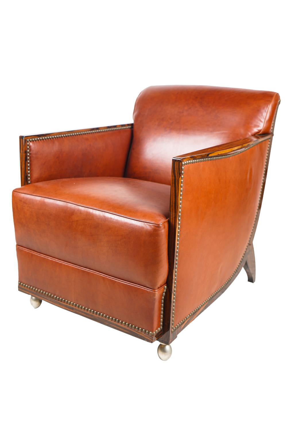 Appraisal: FRANK POLLARO ZEBRAWOOD ART DECO-STYLE CLUB CHAIRcontemporary signed to underside