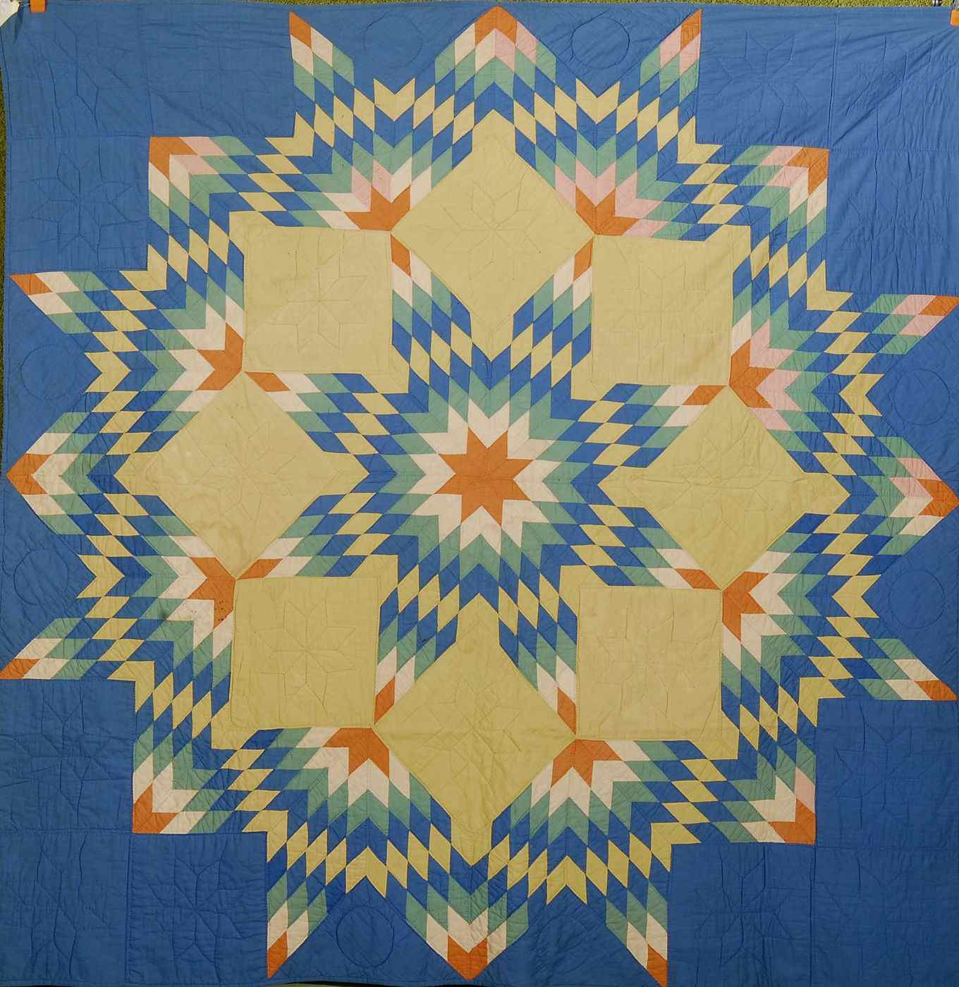 Appraisal: PIECED QUILTLate th Early th CenturyIn Star'' pattern in orange