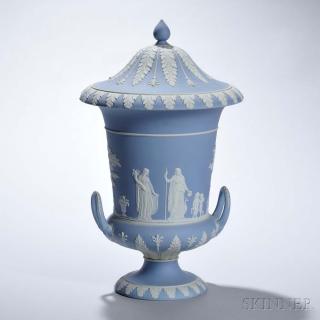 Appraisal: Wedgwood Light Blue Jasper Dip Vase and Cover England late