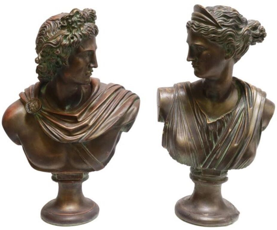 Appraisal: lot of Classical style painted cast busts on integral pedestal