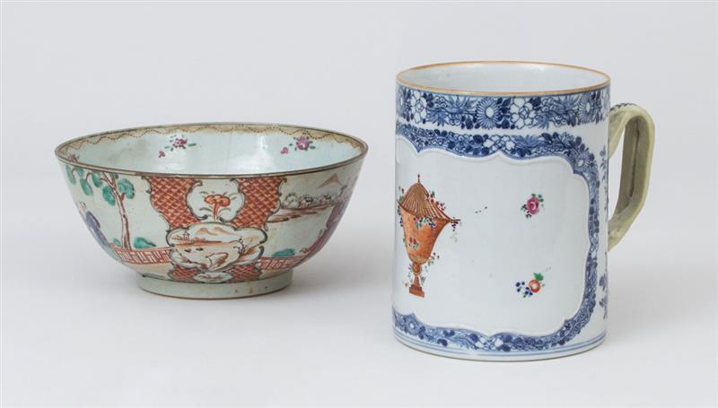 Appraisal: CHINESE EXPORT BLUE AND WHITE TANKARD AND A SMALL PUNCH