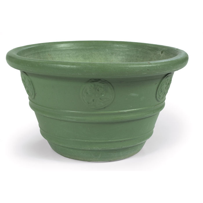 Appraisal: Teco jardiniere shape matte green glaze with applied decorative details