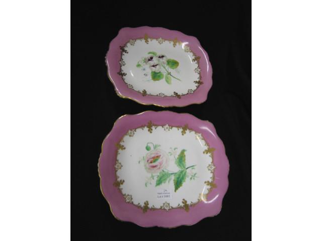 Appraisal: Pair of Rockingham Porcelain Dessert Stands handpainted botanicals pink gold