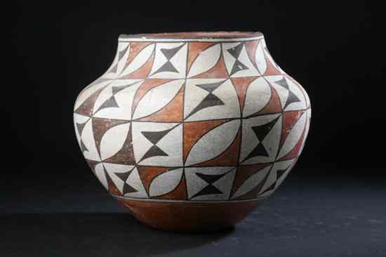 Appraisal: ACOMA POTTERY OLLA Circa Hand-painted with polychrome geometric motif -