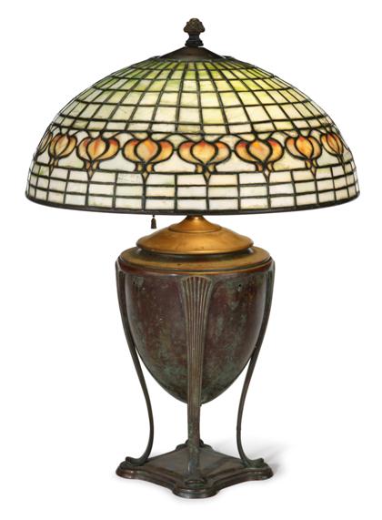 Appraisal: Leaded and stained glass bronze table lamptiffany studios new york