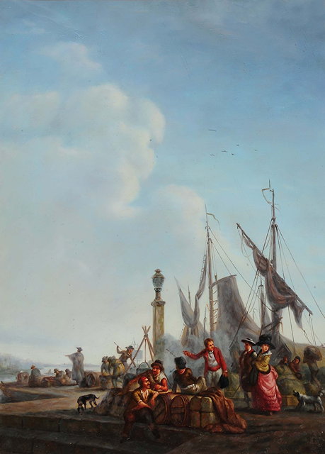 Appraisal: A Georgian style paintingshowing figures resting in the docks oils